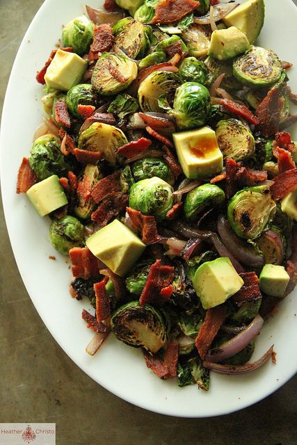 #pinmakeeat 10 | Squirrelly Minds - Brussels Sprouts with Bacon, Red Onion and Avocado from Heather Christo