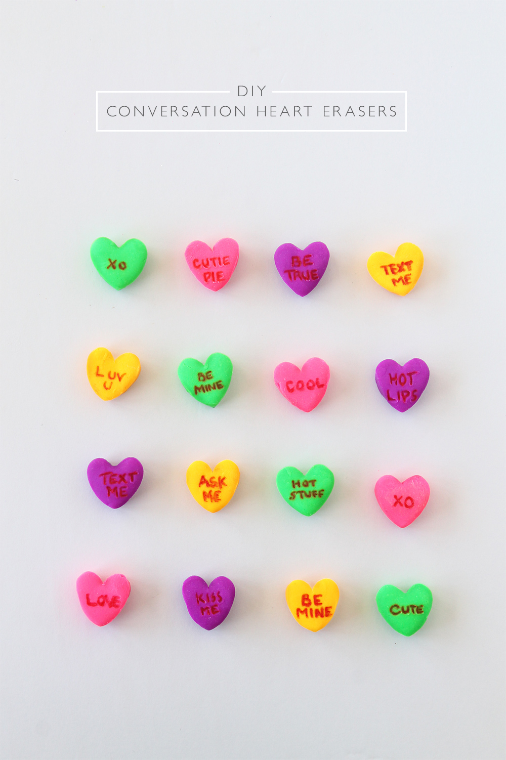 DIY conversation heart erasers | Squirrelly Minds