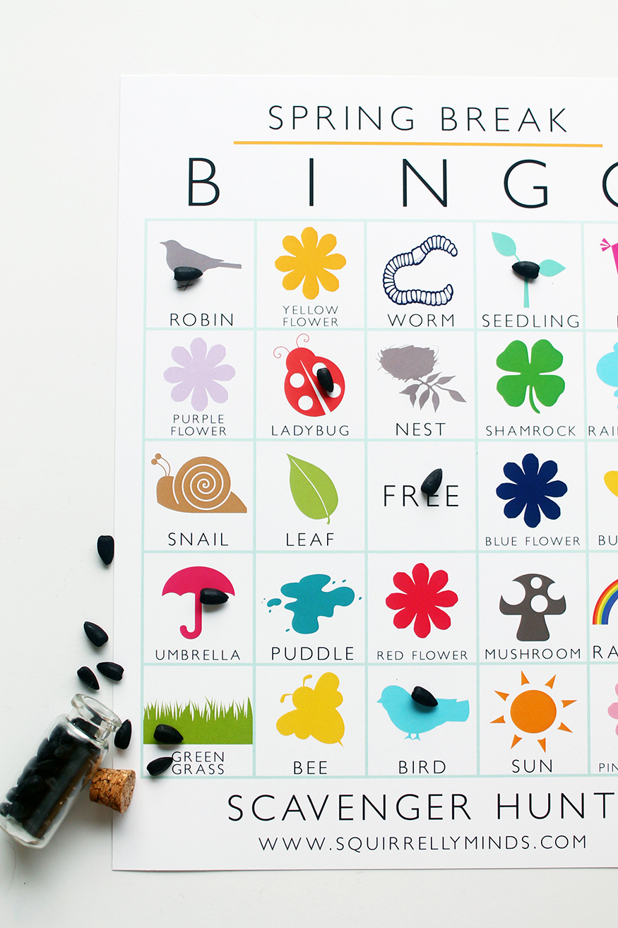 Keep the kiddos entertained this spring break with this printable spring break bingo scavenger hunt sheet | Squirrelly Minds