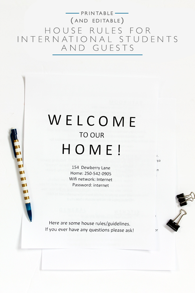 Printable and Editable House Rules for International Students and Guests | Squirrelly Minds