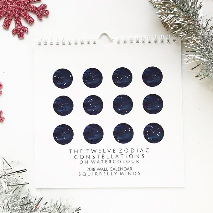 2018 Watercolor Birthstone and Zodiac Constellation Calendars are now in the shop!